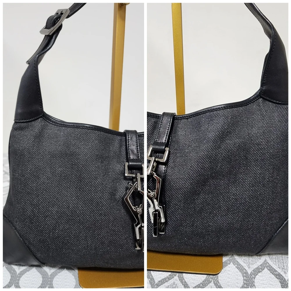 GUCCI Vintage Jackie Hobo Denim Bag Black